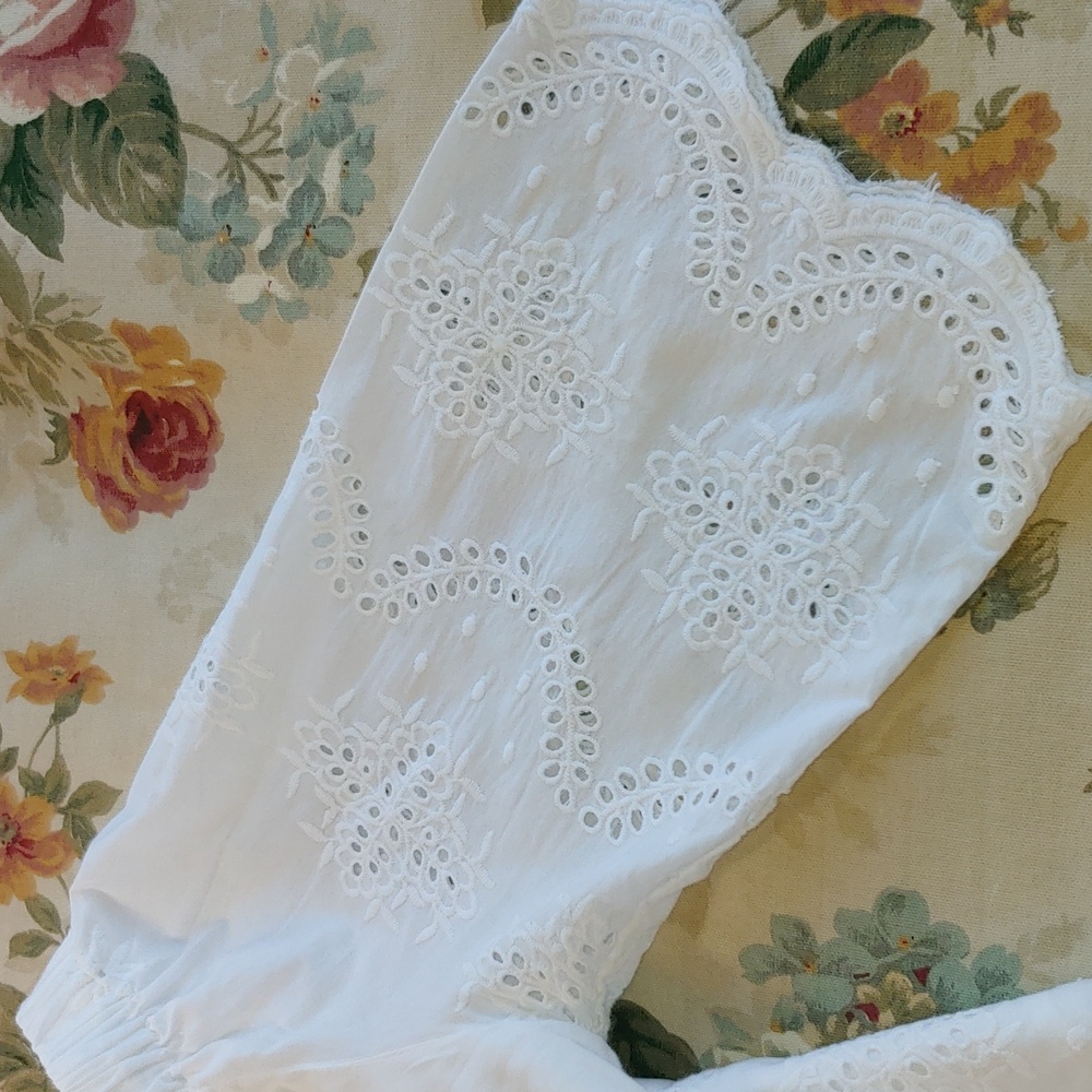 Saks Fifth Avenue White Cotton Eyelet 3/4 Sleeve Off Shoulders Top Women's Med - Picture 13 of 15